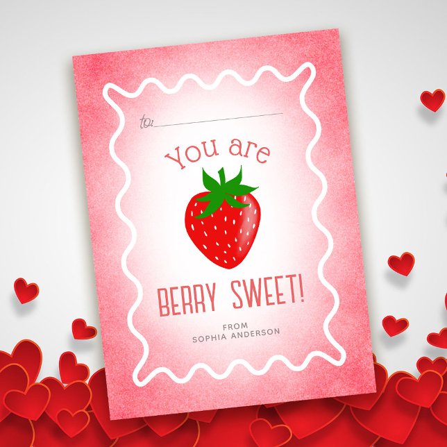 Berry Sweet Strawberry Classroom Valentine Card (Creator Uploaded)