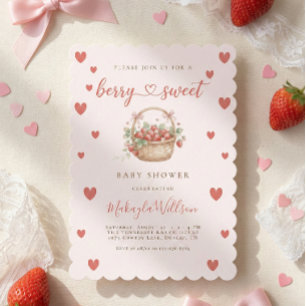 Berry Sweet Strawberry Coquette Hearts Baby shower Invitation