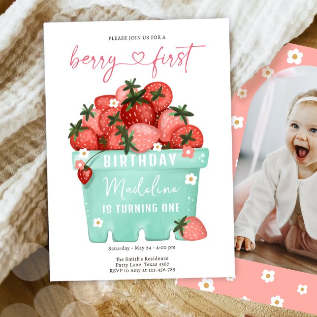 Berry Sweet Strawberry Farmers Market Birthday Invitation (Creator Uploaded)