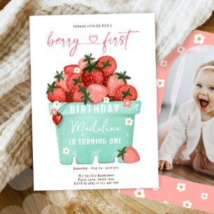 Berry Sweet Strawberry Farmers Market Birthday Invitation