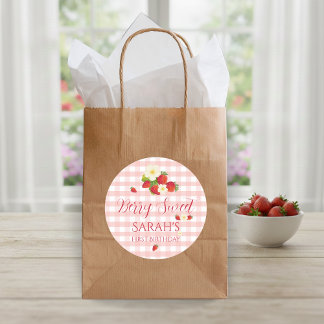Berry Sweet Strawberry Favor Gift 1st Birthday  Classic Round Sticker