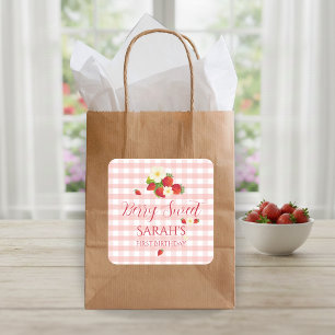 Berry Sweet Strawberry Favor Gift 1st Birthday  Square Sticker