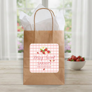 Berry Sweet Strawberry Favor Gift 1st Birthday  Square Sticker