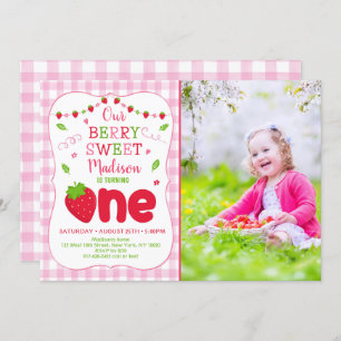 Berry Sweet Strawberry First Birthday Invitation
