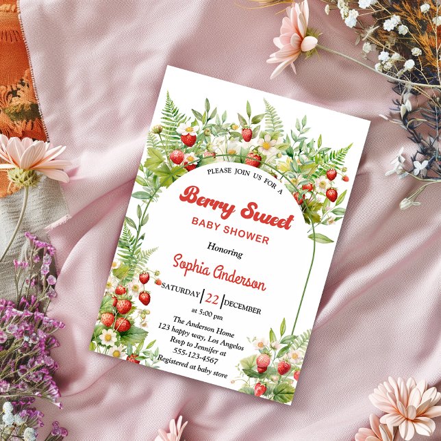 Berry Sweet Strawberry | Floral Baby Shower Invitation (Creator Uploaded)