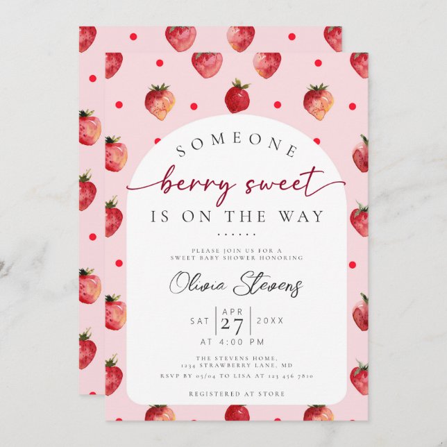 Berry Sweet Strawberry Fruit Baby Shower  Invitation (Front/Back)