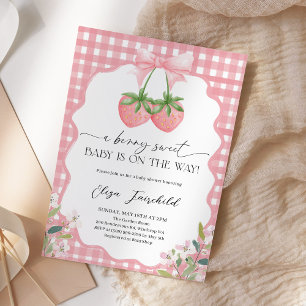 Berry Sweet Strawberry Gingham Baby Shower Invitation