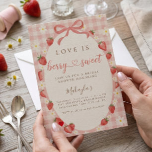 Berry Sweet Strawberry Gingham Bridal Shower Invitation
