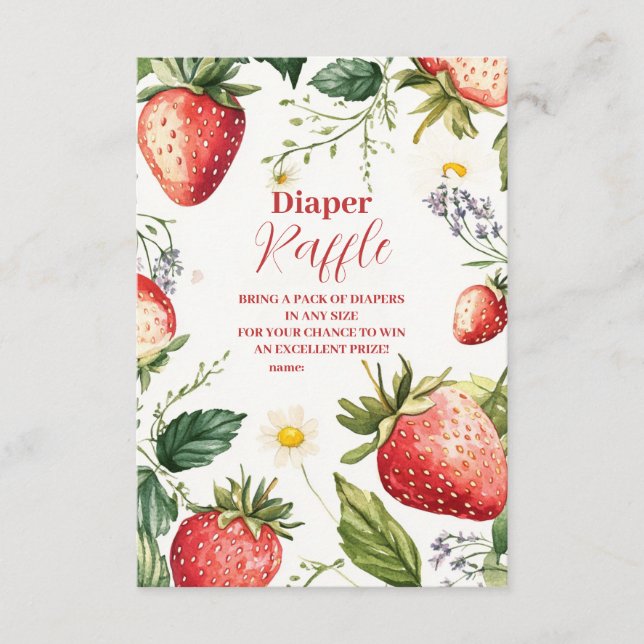 Berry Sweet Strawberry Girl Baby   Diapper Raffle Enclosure Card (Front)