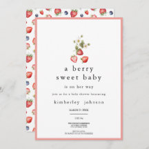 Berry Sweet Strawberry Girl Baby Shower Invitation