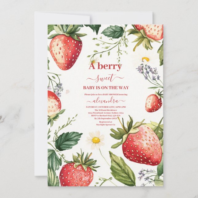 Berry Sweet Strawberry Girl Baby Shower Invitation (Front)