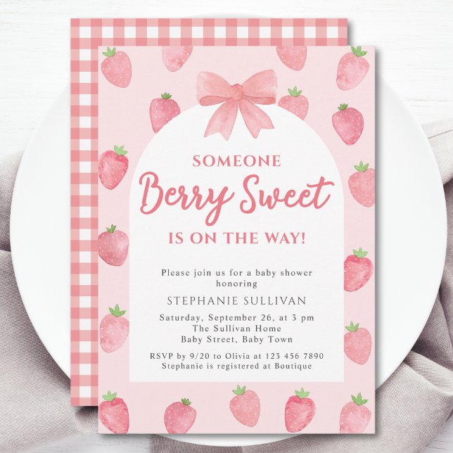 Berry Sweet Strawberry Girl Baby Shower  Invitation (Creator Uploaded)