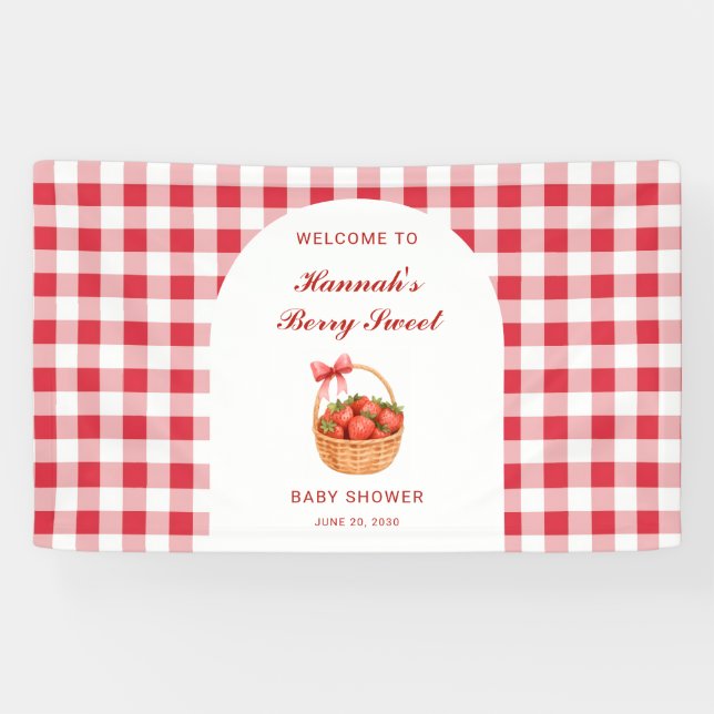Berry Sweet Strawberry Girl Baby Shower Welcome Banner (Horizontal)