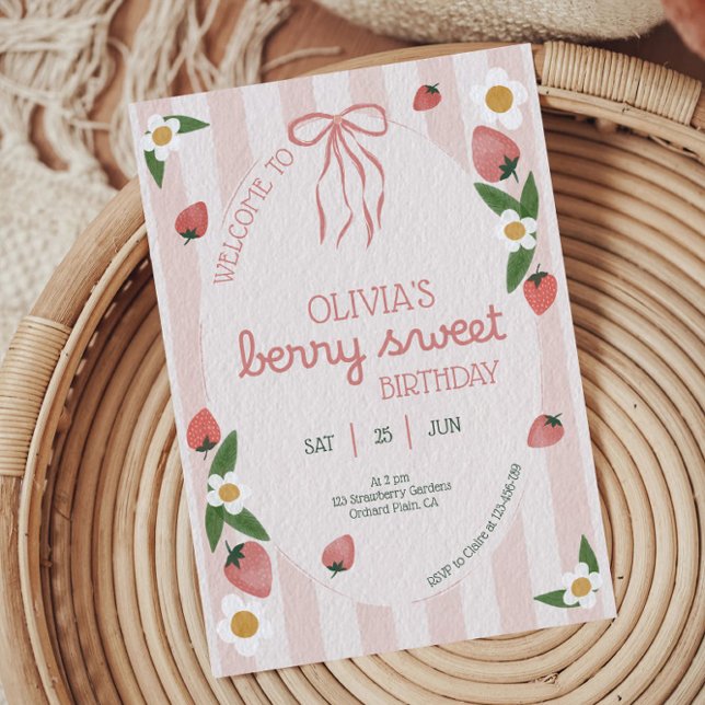 Berry Sweet Strawberry Girl Birthday Invitation (Creator Uploaded)