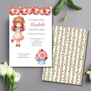 Berry Sweet Strawberry Girls Birthday Party Invitation
