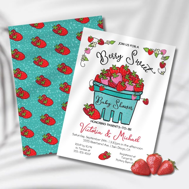 Berry Sweet Strawberry Hand Drawn Baby Shower Invitation (Creator Uploaded)