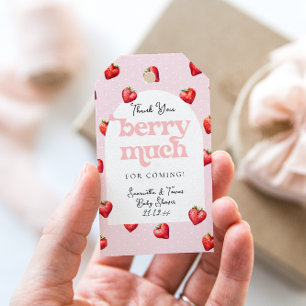 Berry Sweet Strawberry Heart Girl Baby Shower   Gift Tags