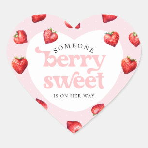 Berry Sweet Strawberry Heart Girl Baby Shower Heart Sticker