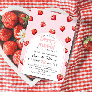 Berry Sweet Strawberry Heart Girl Baby Shower   Invitation