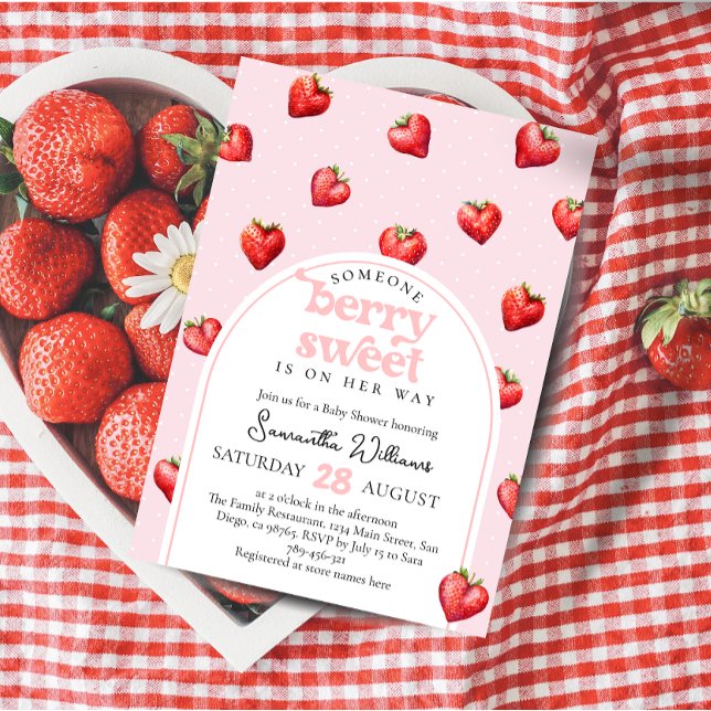 Berry Sweet Strawberry Heart Girl Baby Shower   Invitation (Creator Uploaded)