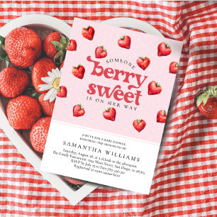 Berry Sweet Strawberry Heart Girl Baby Shower   Invitation