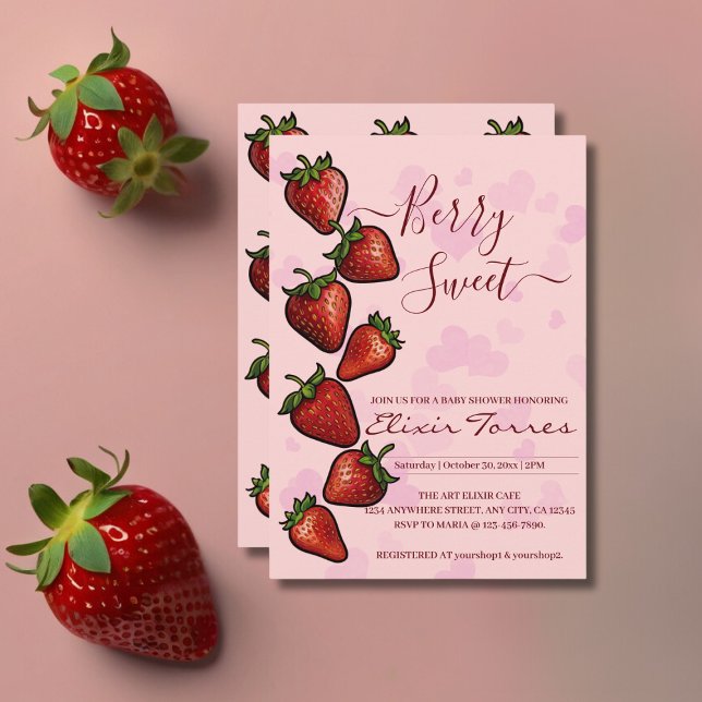 Berry Sweet Strawberry Hearts Baby Shower Invitation (Creator Uploaded)