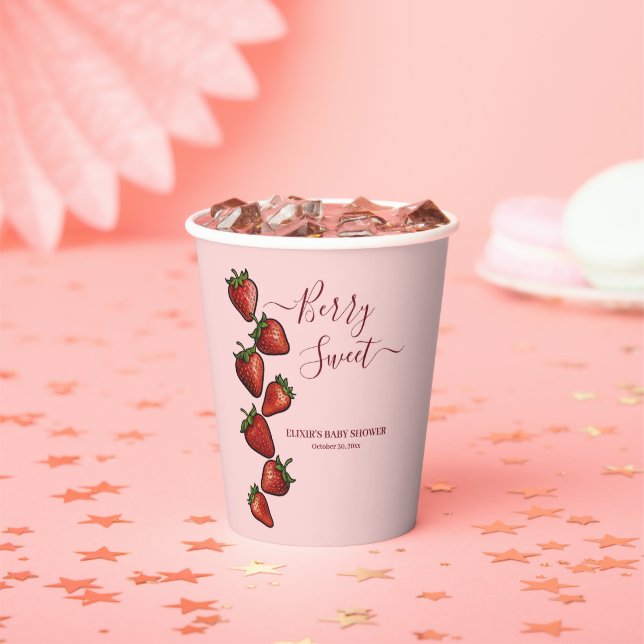 Berry Sweet Strawberry Hearts Baby Shower Paper Cups (Insitu)