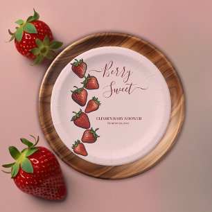 Berry Sweet Strawberry Hearts Baby Shower Paper Plate