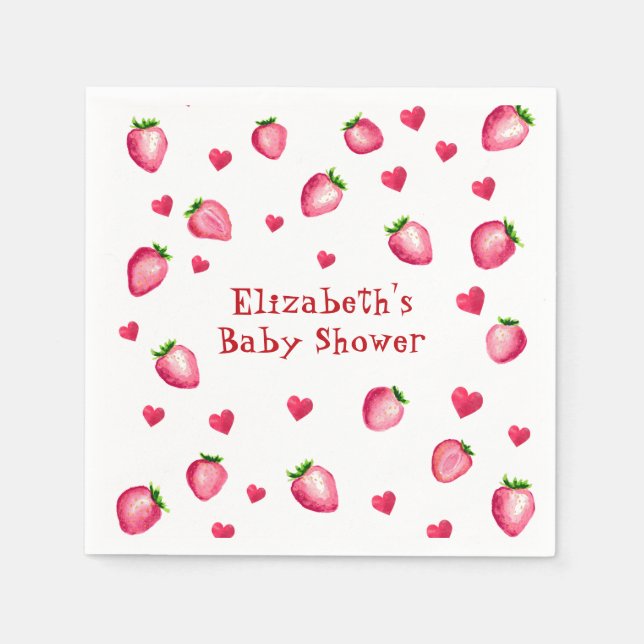 Berry Sweet Strawberry Hearts Unisex Baby Shower Napkin (Front)