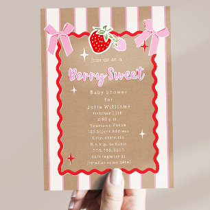 Berry Sweet Strawberry Kraft Girl Baby Shower Invitation