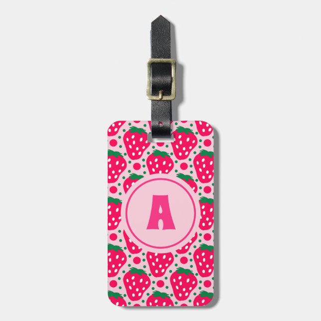 Berry Sweet Strawberry Monogram Luggage Tag (Front Vertical)