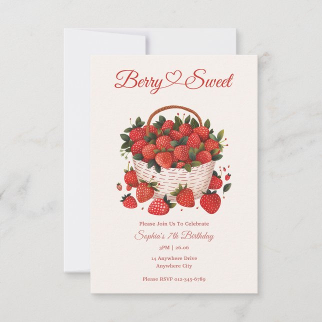 Berry Sweet Strawberry Party Invitation (Front)
