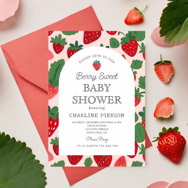 Berry Sweet Strawberry Pink  Baby Shower   Invitat Invitation (Creator Uploaded)