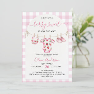 Berry Sweet Strawberry Pink Baby Shower Invitation