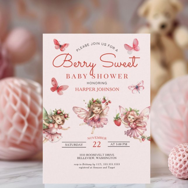 Berry Sweet Strawberry Pink Baby Shower Invitation (Creator Uploaded)