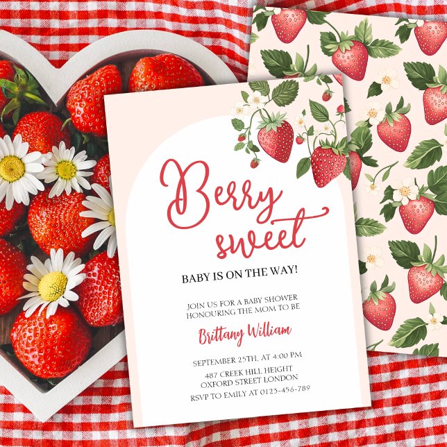 Berry Sweet Strawberry Pink Baby Shower Invitation (Creator Uploaded)