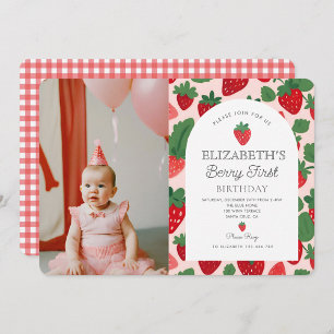 Berry Sweet Strawberry Pink Berry First Birthday Invitation