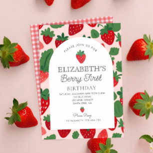 Berry Sweet Strawberry Pink Berry First Birthday Invitation