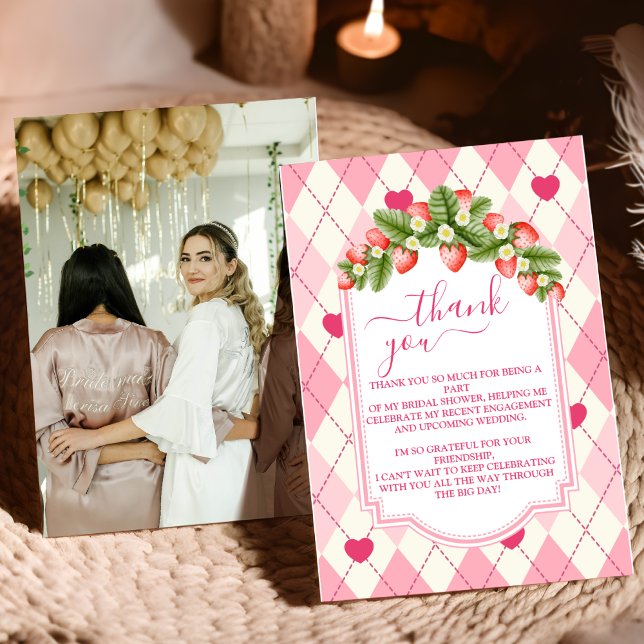 Berry Sweet Strawberry Pink Bridal Shower  Thank You Card (Creator Uploaded)