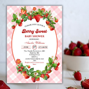Berry Sweet Strawberry Pink Girl Baby Shower Invitation