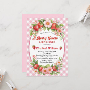 Berry Sweet Strawberry Pink Girl Baby Shower Invitation