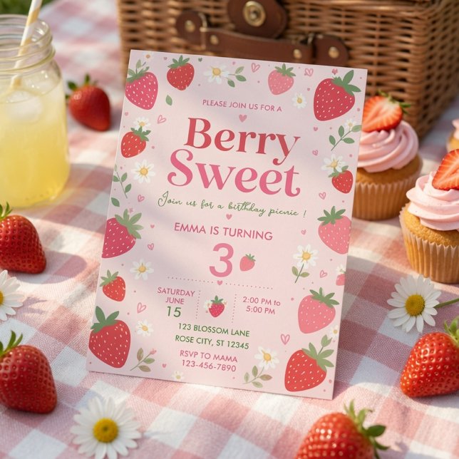 Berry Sweet Strawberry Pink  Invitation (Creator Uploaded)