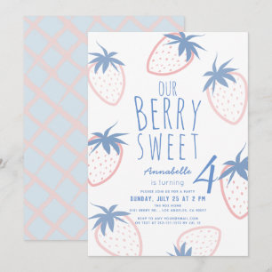 Berry Sweet Strawberry Pink White Birthday Invitation