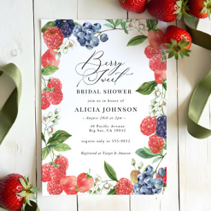 Berry Sweet Strawberry Red Blue Bridal Shower Invitation