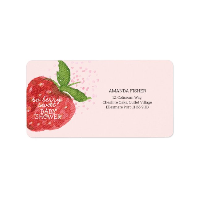 Berry Sweet Strawberry Red Pink Baby Shower Label (Front)