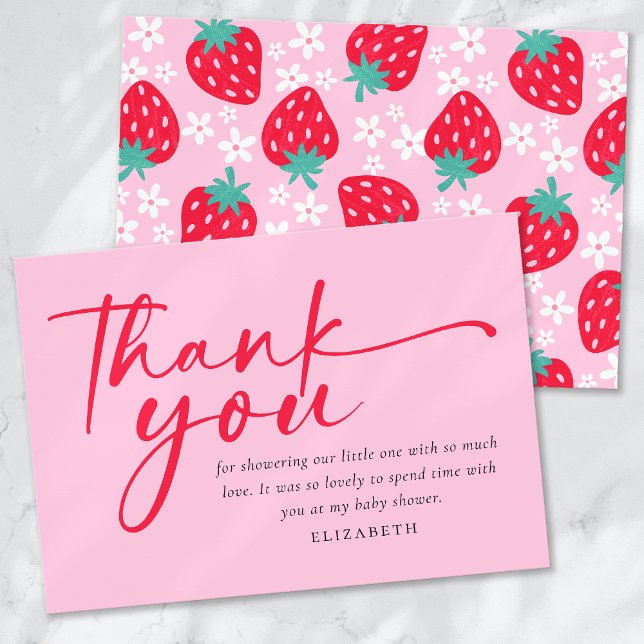 Berry Sweet Strawberry Red Pink Baby Shower Thank You Card (Creator Uploaded)