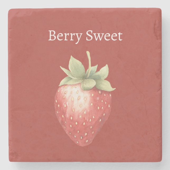 Berry Sweet Strawberry Stone Coaster (Front)