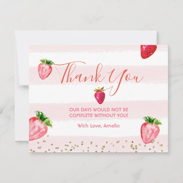 Berry Sweet Strawberry Thank You Note Card (Front)
