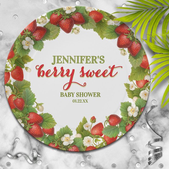 Berry Sweet Strawberry Theme Baby Shower Paper Plate (Creator Uploaded)