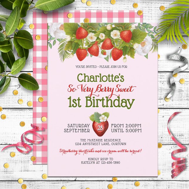 Berry Sweet Strawberry Theme Girl's Birthday Invitation (Creator Uploaded)